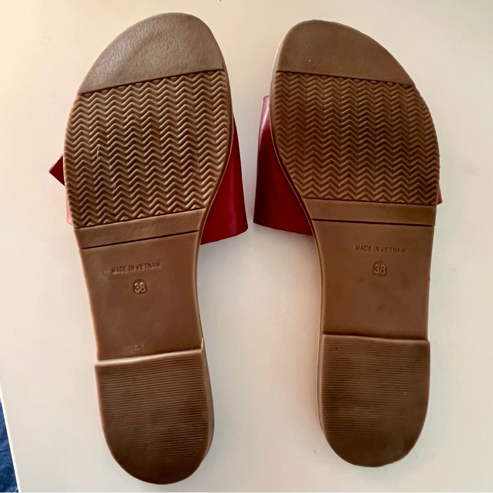 Tory Burch Ines Brilliant Red Leather Slide Sandals Size 38 Excellent Condition - Picture 8 of 8
